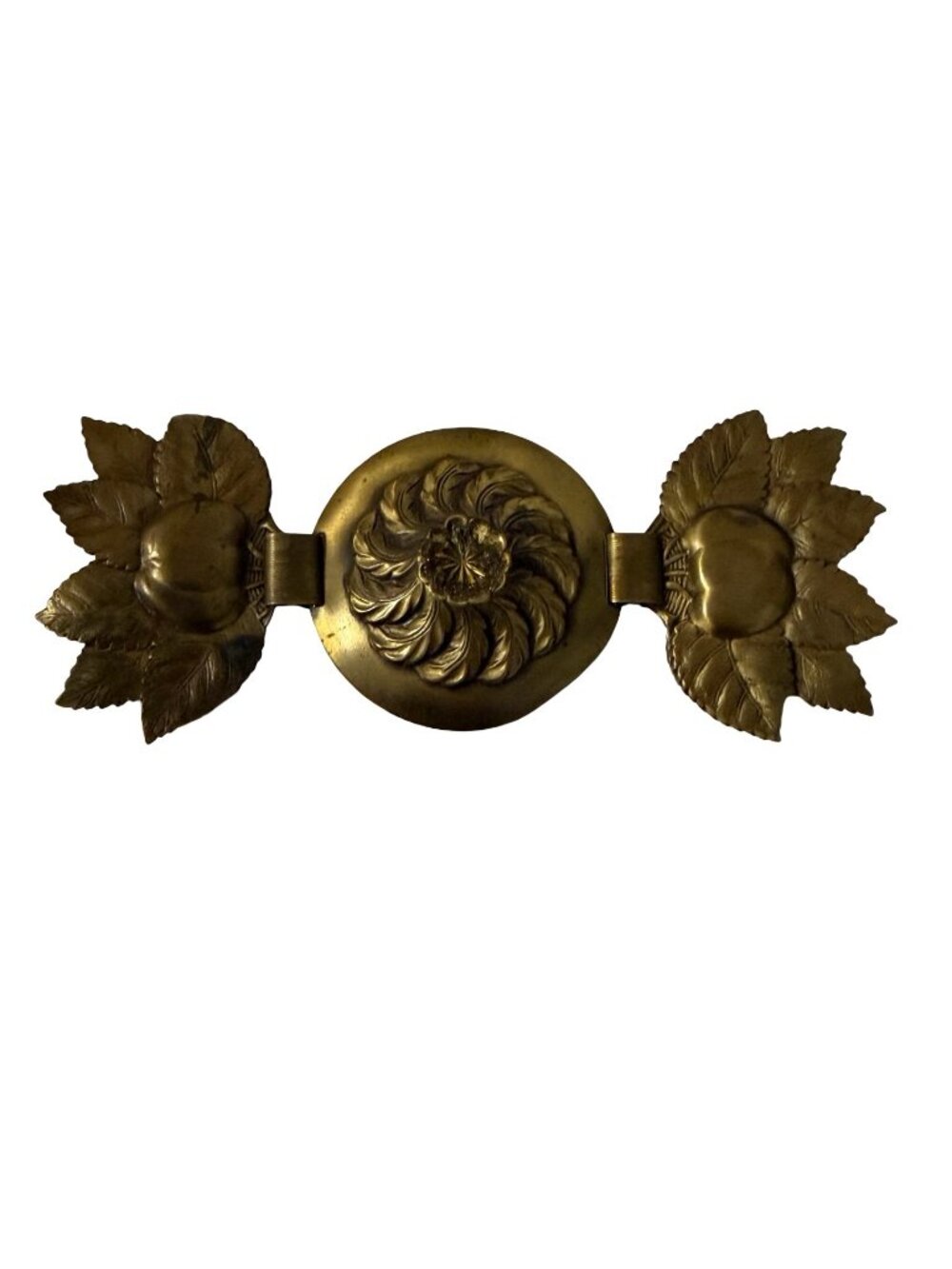 Vintage Brass Tone Sweater Guard Floral Leaf Medallion Dress Clip Accessory
